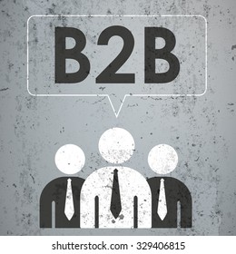 3 businessmen with speech bubble and text B2B on the concrete. Eps 10 vector file.