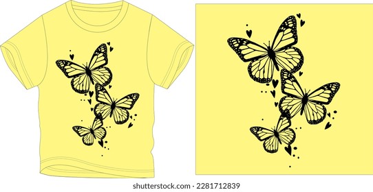 3 butterflies with hearts graphic design vector