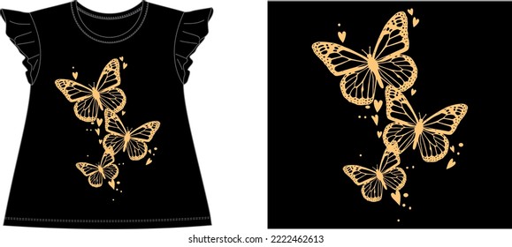 3 butterflies t shirt graphic design vector illustration 
