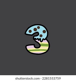 3 del alfabeto vector de la tarta y número