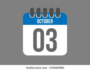 3 calendar october. Calendar icon for October days in blue color on dark background.