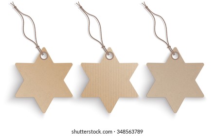 3 cardboard hanging price stickers on the white background.  Eps 10 vector file.