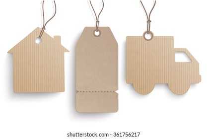 3 cardboard hanging price stickers on the white background.  Eps 10 vector file.