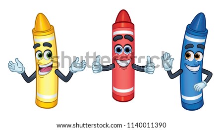 3 Cartoon Character Crayons: Red, Yellow, and Blue_Vector Illustration EPS 10
