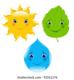 3 Cartoon Symbols, Isolated On White Background, Vector Illustration