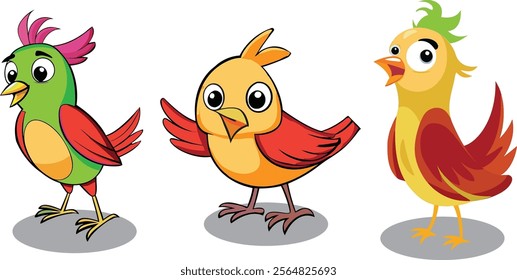 3 cartoon vector bird character design with white background