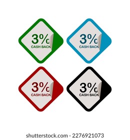 3% Cash Back, Campaign, Promotion , Product Label, Infographics Flat Icon, Peeling Sticker, Sign Isolated on White Background