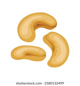 3 Cashew nuts isolated on white background.