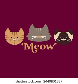 3 cats, illustrated in vectors, three models of different colors