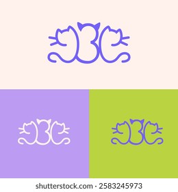 3 Cats Logo Design. Pet Icon Symbol Vector Inspiration for Pet Store or Veterinary Clinic. Colorful line art cats isolated. Pet logotype, puppy illustration, kitten design template for Pet Hotel.