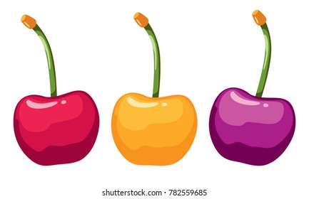 3 Cherrys on white background.