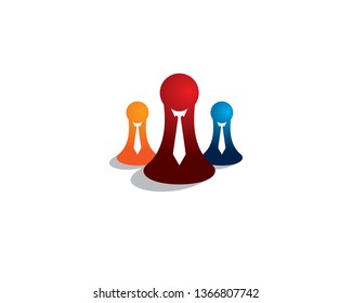 3 chess pawn with tie and suits, one of them became leader of the other