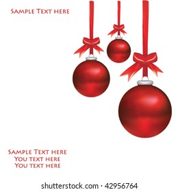 3  Christmas balls with ribbons isolated on white background