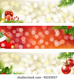 3 Christmas Banners, Vector Illustration