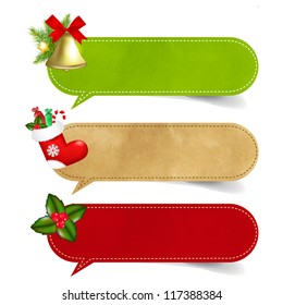 3 Christmas Speech Bubble With Gradient Mesh,  Vector Illustration