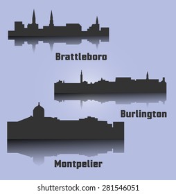 3 city silhouette in Vermont ( Montpelier, Brattleboro, Burlington )