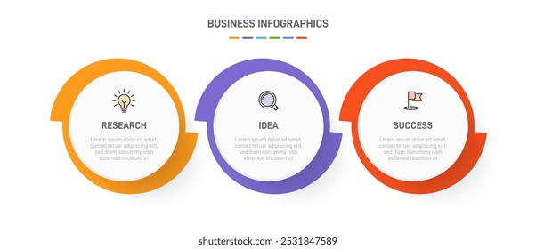 3 modelo de elementos em forma de design infográfico limpo, simbolizando os três estágios da estratégia de negócios e progressão. Barra de progresso ou linha do tempo. Vetor para apresentação, site ou aplicativo.