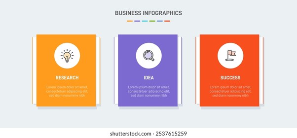 3 Plantilla de Elementos en forma de diseño infográfico limpio, que simboliza las tres etapas de la estrategia y la progresión empresarial. Barra de progreso o línea de tiempo. Vector para presentación, Sitio web o App.