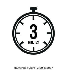 3 clock minutes timers. Time measure. Chronometer vector icon black isolated on white background.