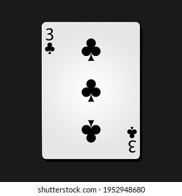 3 clubs poker card in dark bacground.