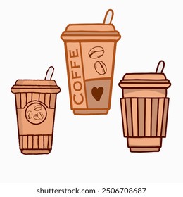 3 coffe cup art vector