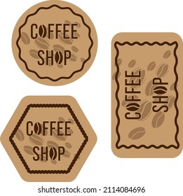 3 coffee stickers for shops, cafe, restaurant. Logo with Coffee Beans. Vector illustration.
