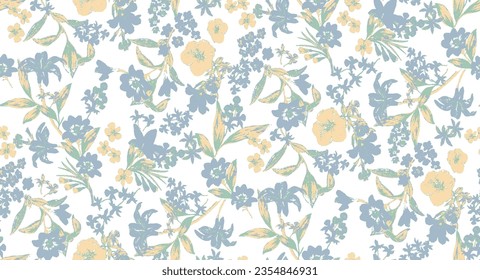 3 color flower pattern in vector, Floral seamless background for fashion prints. Vintage print. Seamless vector texture. Spring bouquet.