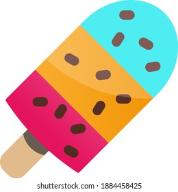 3 color ice cream on stick in modern flat style. Isolated vector illustration. Perfect as a sticker 