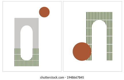3 Color of Minimal geometric abstract artwork canvas. Arch,line,circle,oval Shape.wall art decorate illustrator design.