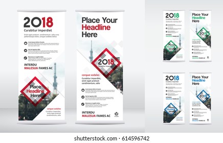 3 Color Scheme with City Background Business Roll Up Design Template Set. Flag Banner Design. Can be adapt to Brochure, Annual Report, Magazine,Poster, Corporate Presentation,Flyer, Website