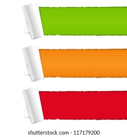 3 Color Torn Paper With Gradient Mesh,  Vector Illustration