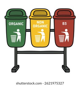 3 color trash bin vector, organic-non organic-B3, for icon stickers and poster assets 