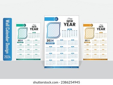 3 color variation 2024 Wall Calendar Design Template, 