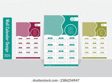 3 color variation 2024 Wall Calendar Design Template, 