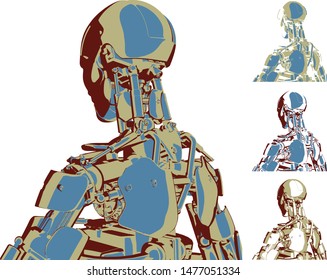 3 color vintage vector robot
