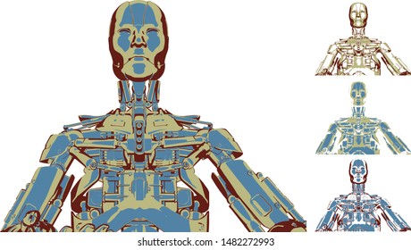 3 color vintage vector robot