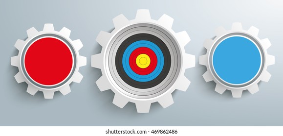 3 colored gears and target on the gray background. Eps 10 vector file.