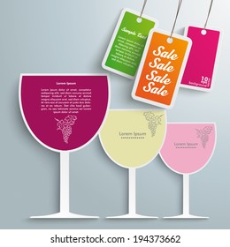 3 colored wineglasses on the grey background. Eps 10 vector file.