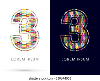 3, Colorful Brick, Construction font graphic design.
