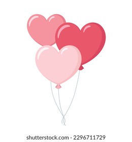 3 colorful cute flying heart shape balloons collection graphic flat design illustration for Valentine day, Mother's day, Women's Day interface app icon ui ux banner web isolated on white background