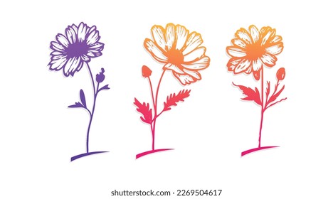 3 colorful hand drawn flower design