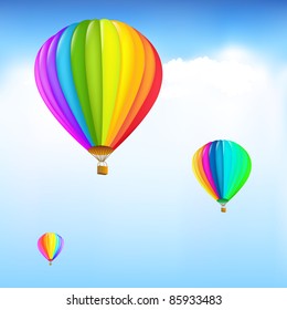 3 Colorful Hot Air Balloons, Vector Illustration