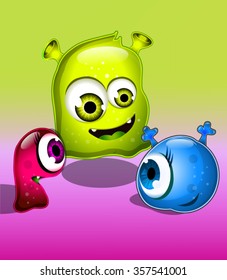 3 Colorful Jelly Monsters Illustration