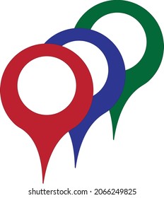 3 colorful pins of target on maps