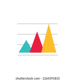 3 colorful vertical triangle bar chart icon. Flat design vector eps 10 circular diagram & infographic. Simple clear sign & symbol isolated on white background