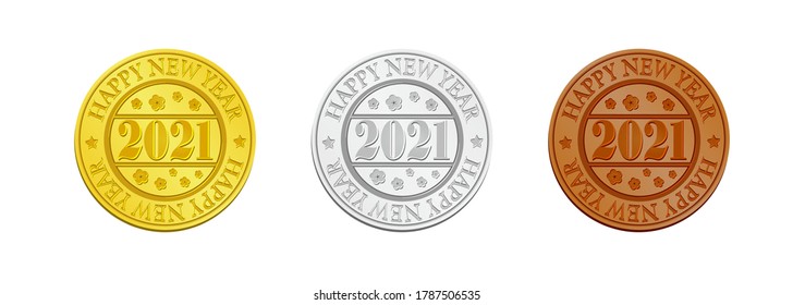 3 colors medal for 2021 / new year greeting ornaments vector illustration  set