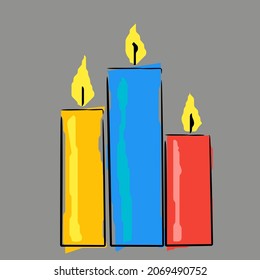 3 colores de velas en el fondo gris