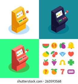 3 colour slot machine and flat slot icons.