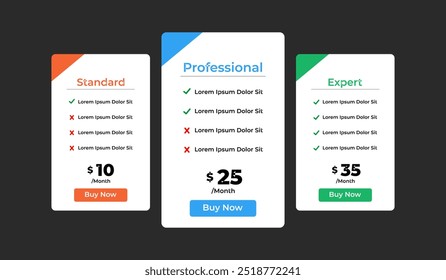 Diseño de Plantilla de gráfico de Precio de 3 columnas para negocios de Web