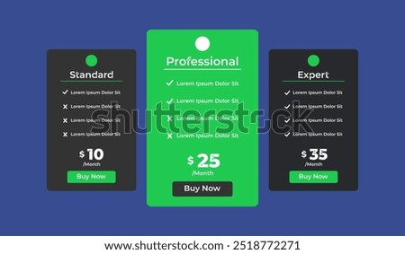 3 column comparison price chart template design for web business